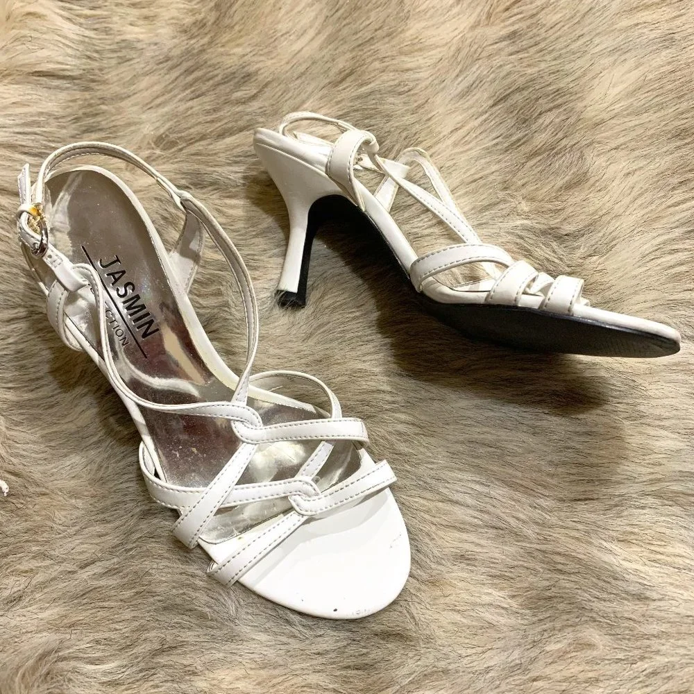 sz 5 Strappy white heeled sandals - Picture 1 of 5